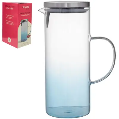 JARRA DE VIDRO BOROSSILICATO DEGRADE AZUL COM TAMPA DE INOX 1,5L