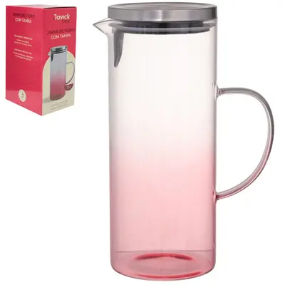 JARRA DE VIDRO BOROSSILICATO DEGRADE ROSA COM TAMPA DE INOX 1,5L