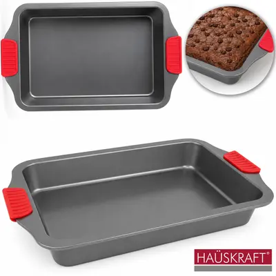FORMA ASSADEIRA ACO CARBONO ANTIADERENTE RETANGULAR COM PEGADOR SILICONE HAUSKRAFT 3,1L 40,5X25,5X4CM