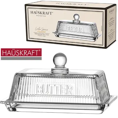 MANTEIGUEIRA DE VIDRO RETANGULAR COM TAMPA BUTTER LINHA SERVIR PRINT HAUSKRAFT PREMIUM 16X10X8CM