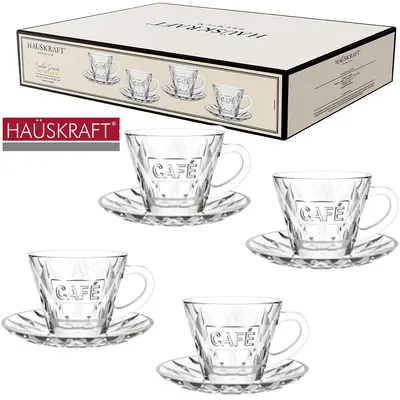 JOGO DE XICARA DE VIDRO COM PIRES PARA CAFE LINHA SERVIR MEMORY HAUSKRAFT PREMIUM 8 PECAS 80ML