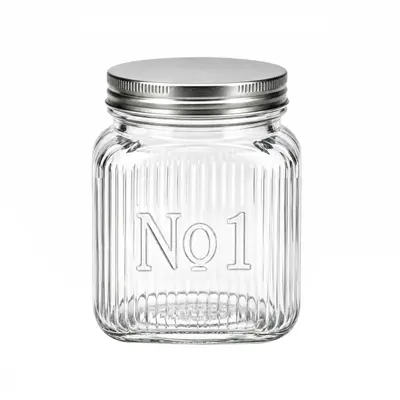 POTE DE VIDRO QUADRADO Nº1 COM TAMPA DE METAL 900ML