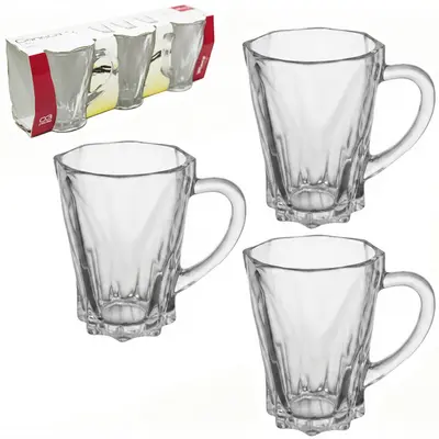 JOGO DE CANECA XICARA DE VIDRO PARA CAFE / CAPPUCCINO OHIO COM 3 PECAS 210ML