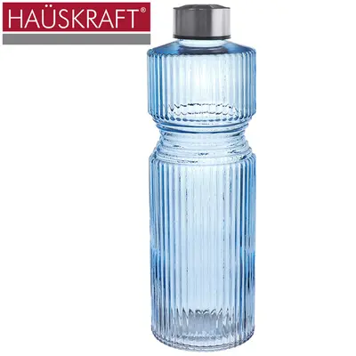 GARRAFA DE AGUA DE VIDRO STILO AZUL COM TAMPA DE INOX HAUSKRAFT 1L
