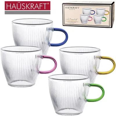 JOGO DE CANECA XICARA DE VIDRO BOROSSILICATO COLORIDA HAUSKRAFT PREMIUM 4 PECAS 100ML