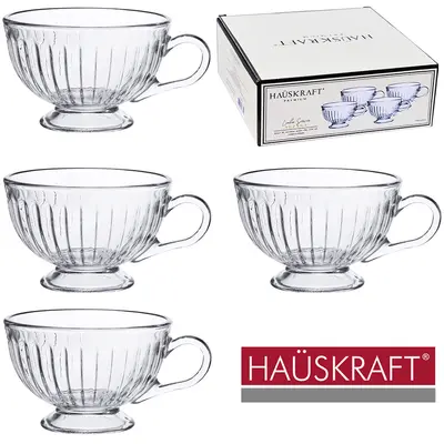 JOGO DE CANECA XICARA DE VIDRO CRISTAL PARA CHA LINHA SERVIR SUZANA HAUSKRAFT PREMIUM 4 PECAS 220ML