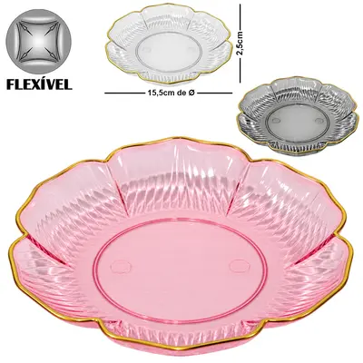 FRUTEIRA DE MESA DE PLASTICO PET FLEXIVEL REDONDA BORDA DOURADA 2,5X15,5CM DE Ø