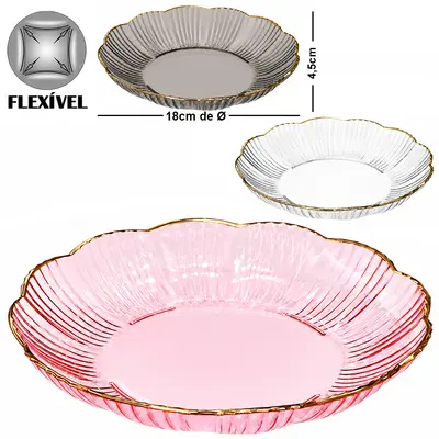 FRUTEIRA DE MESA DE PLASTICO PET FLEXIVEL REDONDA BORDA DOURADA INTER HOUSE 4,5X18CM DE Ø