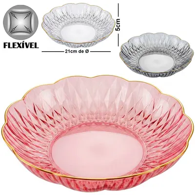 FRUTEIRA DE MESA DE PLASTICO PET FLEXIVEL REDONDA BORDA DOURADA INTER HOUSE 5X21CM DE Ø