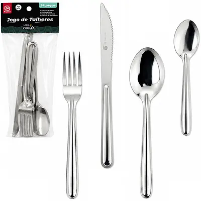 CONJUNTO DE TALHERES/FAQUEIRO COM 24 PECAS RECIFE DE INOX