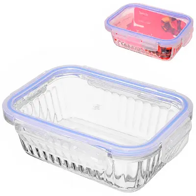 POTE DE VIDRO RETANGULAR COM TAMPA HERMETICA E TRAVA 640ML