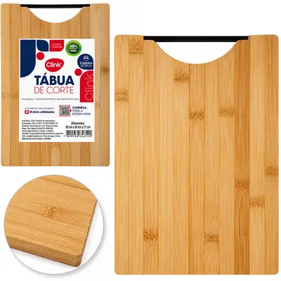 TABUA DE CORTE DE MADEIRA / BAMBU MULTIUSO RETANGULAR COM ALCA DE PLASTICO 30X20CM