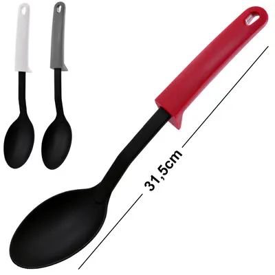 COLHER DE NYLON PRETO CABO BRANCO / CINZA / VERMELHO CHERRY 31,5X6,5CM