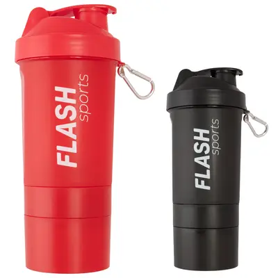 COQUETELEIRA SHAKEIRA DE PLASTICO COM MISTURADOR / ESFERA / PENEIRA E MOSQUETAO + COMPARTIMENTO 3 EM 1 500ML