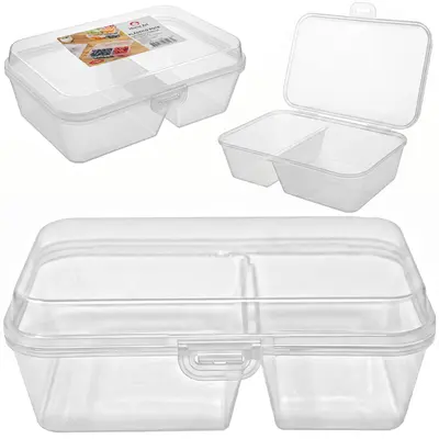 MARMITA DE PLASTICO RETANGULAR COM 2 DIVISORIAS + TRAVA 750ML 20X13X7CM