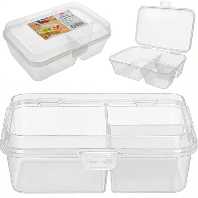 MARMITA DE PLASTICO RETANGULAR COM 3 DIVISORIAS + TRAVA 750ML 20X13X7CM