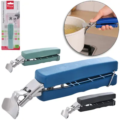 PINCA PEGADOR DE ASSADEIRA / PANELA DE INOX COM TRAVA + CABO PLASTICO 17X4X3CM