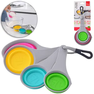 CONJUNTO DE COLHER MEDIDORA DE SILICONE RETRATIL COM 4 PECAS 59/ 79/ 118/ 237ML