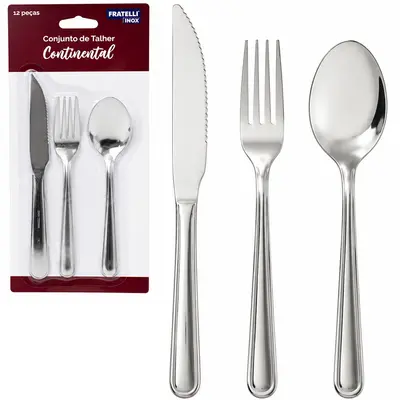 CONJUNTO DE TALHERES / FAQUEIRO DE INOX COM 12 PECAS CONTINENTAL