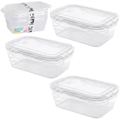 POTE DE PLASTICO RETANGULAR COM TAMPA HERMETICA E TRAVA COM 3 PECAS 500ML