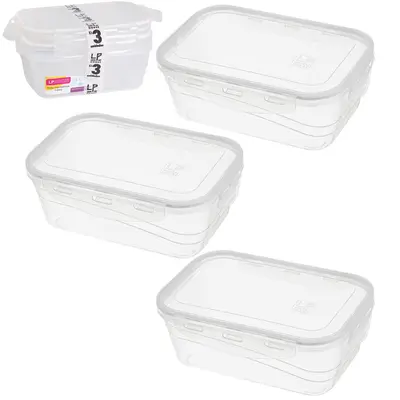 CONJUNTO DE POTE DE PLASTICO RETANGULAR COM TAMPA HERMETICA E TRAVA COM 3 PECAS 1L