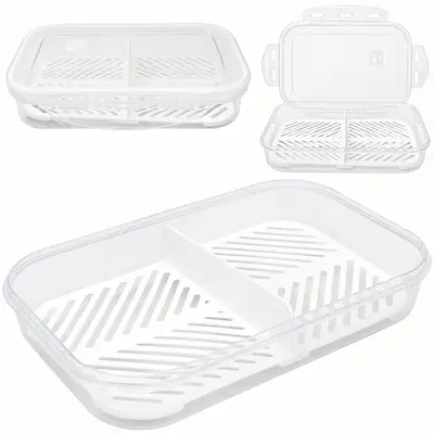 PORTA FRIOS DE PLASTICO DUPLO RETANGULAR COM TELA + TAMPA BRANCO 700ML 21X15X4CM