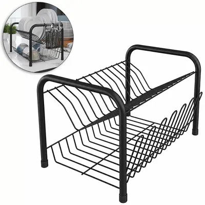 ESCORREDOR SECADOR DE PRATOS / COPOS ARAMADO DUPLO BLACK 40,5X28X24,5CM
