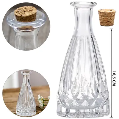 FRASCO DECORATIVO DE VIDRO REDONDO COM TAMPA CORTICA 250ML