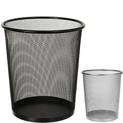 LIXEIRA CESTO REDONDO ARAMADO PRATA / PRETO 26,5X22,5CM DE Ø