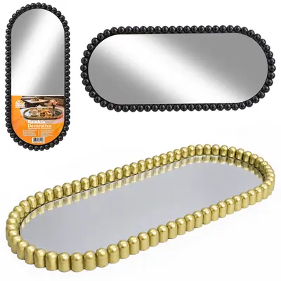 BANDEJA DE PLASTICO COM ESPELHO OVAL DECORATIVA INTER DECOR 31,5X13X1,5CM