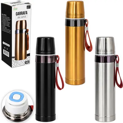 GARRAFA TERMICA COM PAREDE DUPLA DE INOX E ALCA 750ML