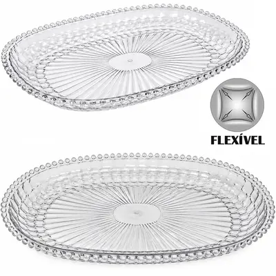 BANDEJA ORGANIZADOR DE PLASTICO PET FLEXIVEL OVAL PEROLA 41X28,7X3CM