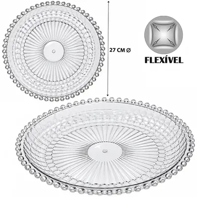 BANDEJA ORGANIZADOR PRATO DE PLASTICO PET FLEXIVEL REDONDA PEROLA PARA BOLO / DOCES 3X27CM DE Ø