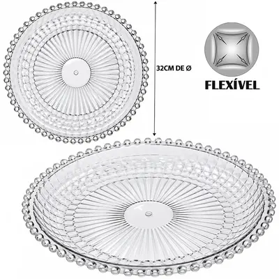 BANDEJA ORGANIZADOR PRATO DE PLASTICO PET FLEXIVEL REDONDA PEROLA PARA BOLO / DOCES 3X32CM DE Ø
