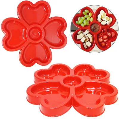 PETISQUEIRA DE PLASTICO TREVO COM 5 DIVISORIAS VERMELHO 30X30CM