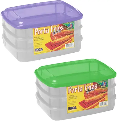 PORTA FRIOS DE PLASTICO TRIPLO RETANGULAR GOLD COM TAMPA COLORS 21X10,5CM