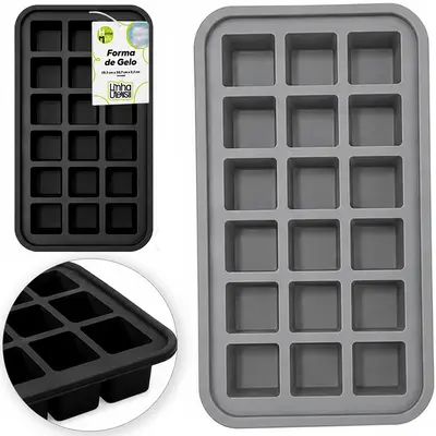 FORMA DE GELO COM 18 CAVIDADES QUADRADA DE SILICONE UTENSIL 19,3X10,7X2,3CM