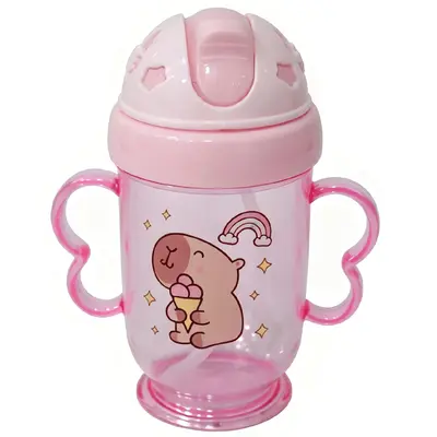 GARRAFA COPO BABY COM TAMPA E CANUDO + ALCA DE PLASTICO 300ML