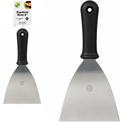 ESPATULA DE COZINHA RETA DE INOX CABO PLASTICO BLACK LINE 5'' 25X12CM
