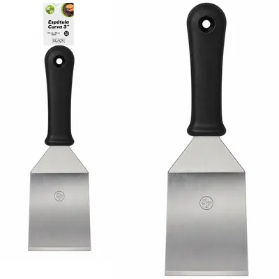 ESPATULA DE COZINHA DEGRAU CURVA DE INOX CABO PLASTICO BLACK LINE 3'' 26X7,5CM