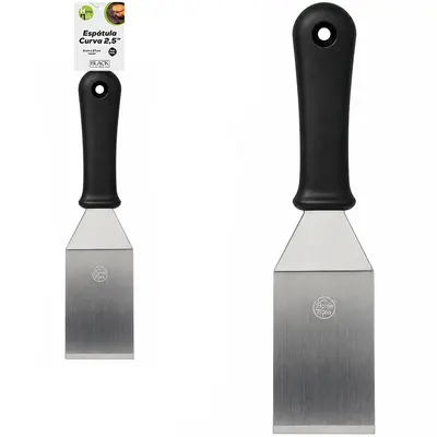 ESPATULA DE COZINHA DEGRAU CURVA DE INOX CABO PLASTICO BLACK LINE 2,5'' 27X6CM