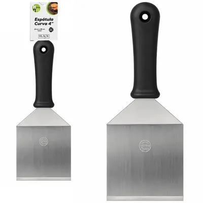 ESPATULA DE COZINHA DEGRAU CURVA DE INOX CABO PLASTICO BLACK LINE 4'' 26X10CM