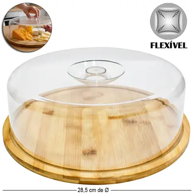 BOLEIRA DE BAMBU COM TAMPA DE PLASTICO PET FLEXIVEL 9X28,5CM DE Ø