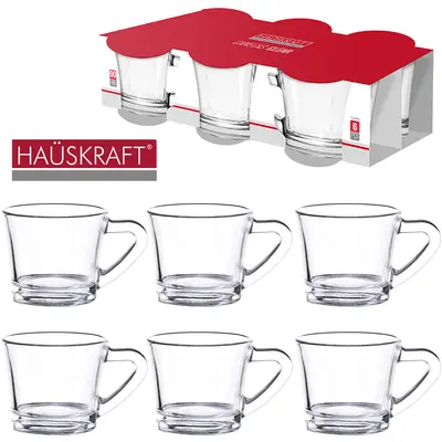 JOGO DE CANECA XICARA DE VIDRO PARA CAFE / CAPPUCCINO CLEAR HAUSKRAFT COM 6 PECAS 90ML