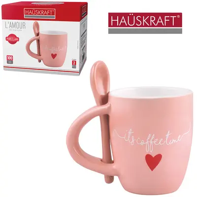 CANECA DE PORCELANA COM COLHER L'AMOUR HAUSKRAFT 100ML