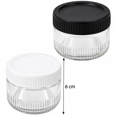 POTE DE VIDRO REDONDO COM TAMPA DE PLASTICO BRANCA / PRETA GAIA GLASS 200ML