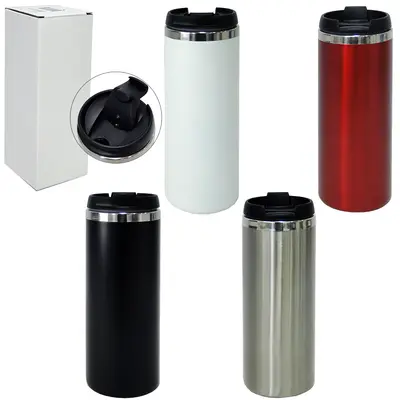 COPO TERMICO DE INOX COM PAREDE DUPLA + TAMPA DE PLASTICO 350ML NA CAIXA