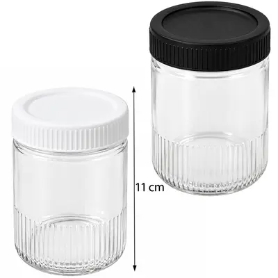 POTE DE VIDRO REDONDO COM TAMPA DE PLASTICO BRANCA/PRETA GAIA GLASS 350ML
