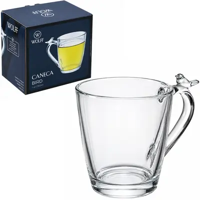 CANECA XICARA DE VIDRO CRISTAL PASSARO PARA CAFE / CAPPUCCINO BIRD WOLFF 300ML
