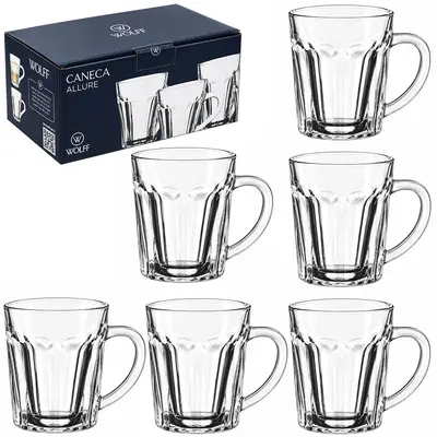 JOGO DE CANECA XICARA DE VIDRO PARA CAFE / CAPPUCCINO ALLURE WOLFF COM 6 PECAS 140ML